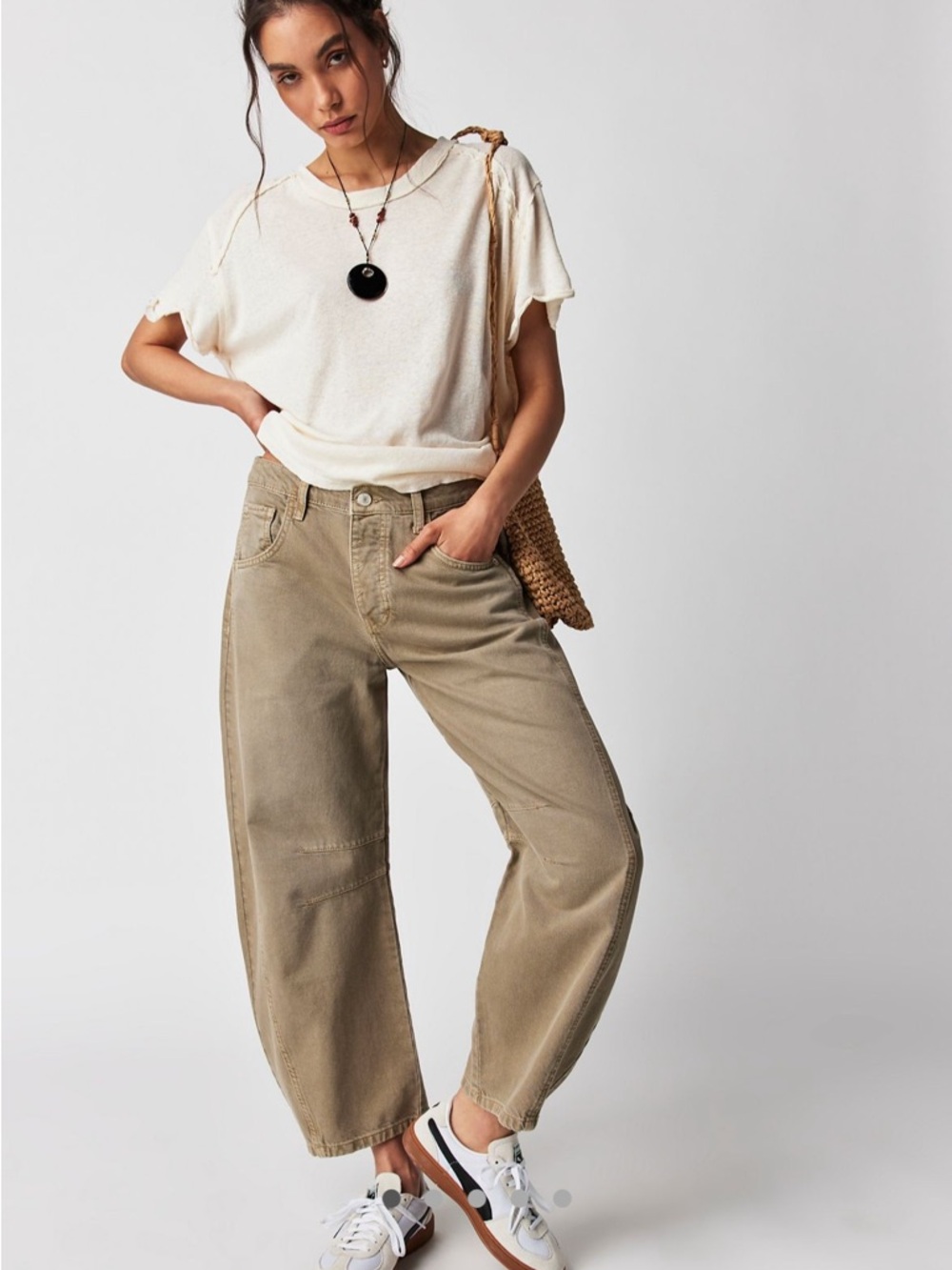 We The Free Mid-Rise Barrel Jeans in Taupe